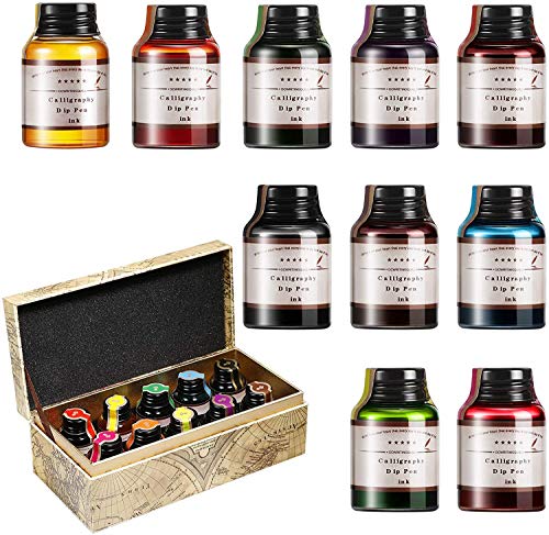 GC Kalligraphie Tinte-Set mit 10 Farben x 20 ml Tintenflaschen- Kohlenstofffreie Tinte für Füllfederhalter-für Tagebuch, Schreiben, Zeichnen GC-710